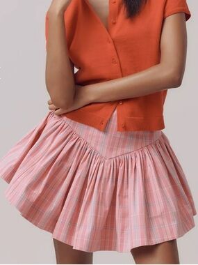 Maeve Small Skirt Anthropologie Basque Waist Flirty Mini Pink Combo plaid NWT